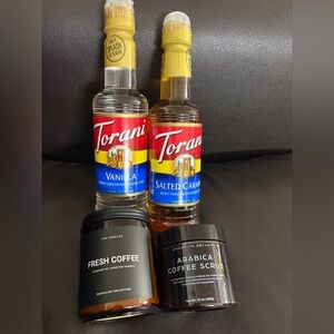 Torani Vanilla & Salted Caramel Syrup Duo with Coffee Essentials